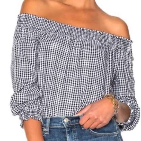Rag & Bone Drew Gingham Off the shoulder blouse XS - Picture 2 of 7